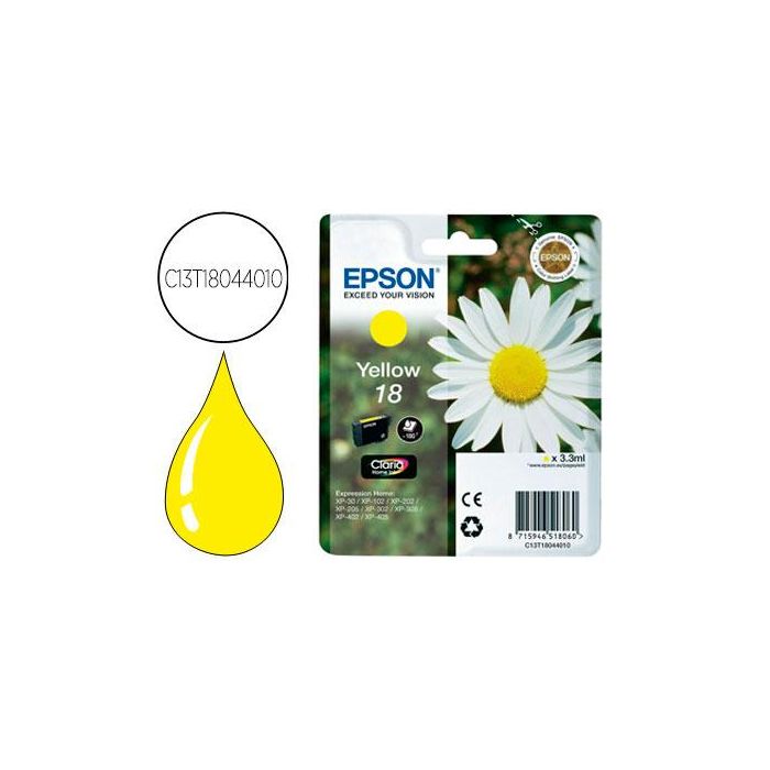 Ink-Jet Epson 18 Amarillo Expression Home Xp-102 Xp-205 Xp-305 Xp-405 Capaciidad 180 Pag