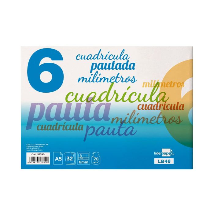 Libreta Liderpapel Pautaguia Tapa Cartoncillo 32 Hojas Din A5 70 gr Cuadriculado Pautado 6 mm Apaisado 10 unidades 6