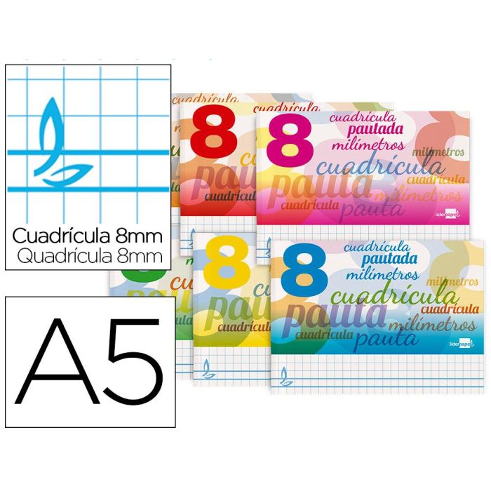 Libreta Liderpapel Pautaguia Tapa Cartoncillo 32 Hojas Din A5 Cuadriculado Pautado 8 mm Apaisada 70 gr