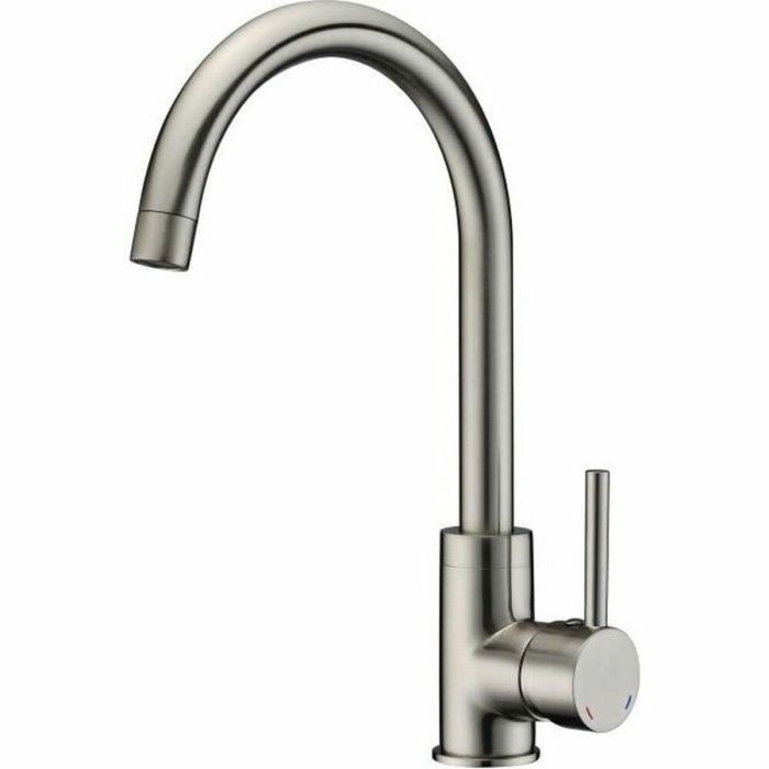 Rousseau Grifo de cocina mezclador Køben, sin ducha de mano, de acero inoxidable gris, con ahorro de agua, estilo moderno, cuerpo de latón