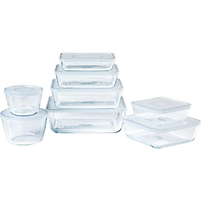 Pyrex AUC1689343476901 Juego 8 Recipientes para Alimentos Vidrio Rectangular Cook & Freeze Tapa Congelador
