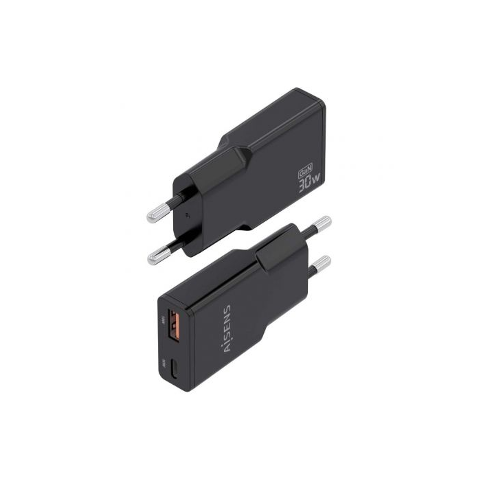 Cargador GaN de Pared Aisens ASCH-30W2P047-BK/ 1xUSB Tipo-C/ 1xUSB/ 30W 2