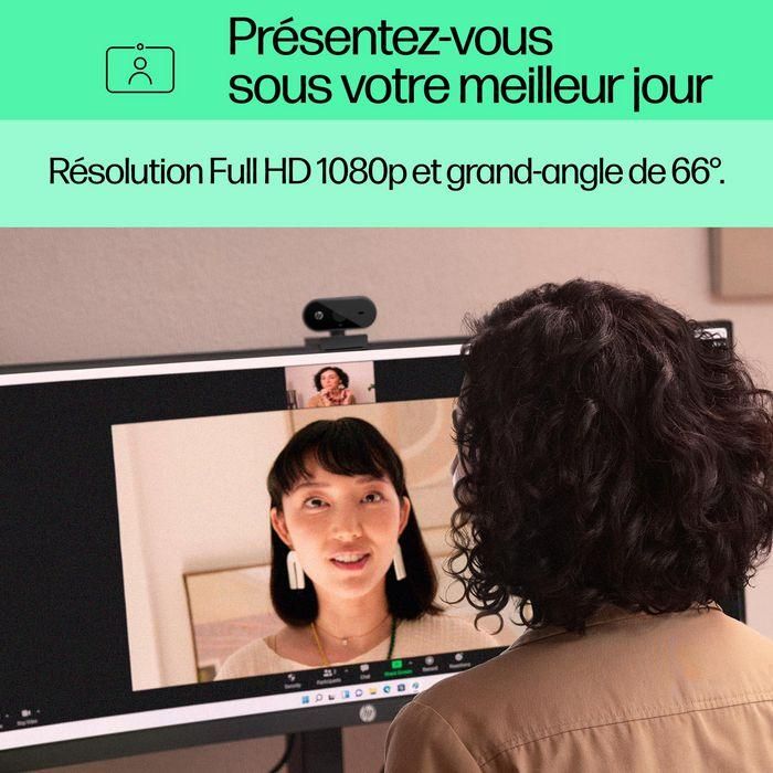 HP 53X26AA Webcam 320 Full HD 1080p con Micrófono Integrado, Gran Angular 66º, Cubierta de Privacidad, Rotación 360º, Works With Chromebook 11