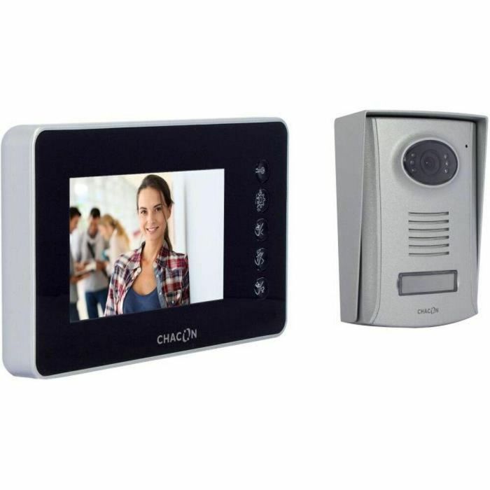 Chacon Videoteléfono 4.3" Ultraplano Negro 4 Hilos con Cámara Nocturna, Estación Externa de Metal y Apertura Remota