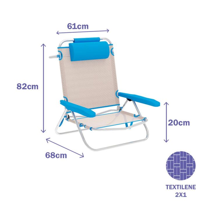 Marbueno Silla Plegable 5 Posiciones Aluminio con Cojin Beige/Azul Playa y Piscina 61X68X82 cm 10172 1