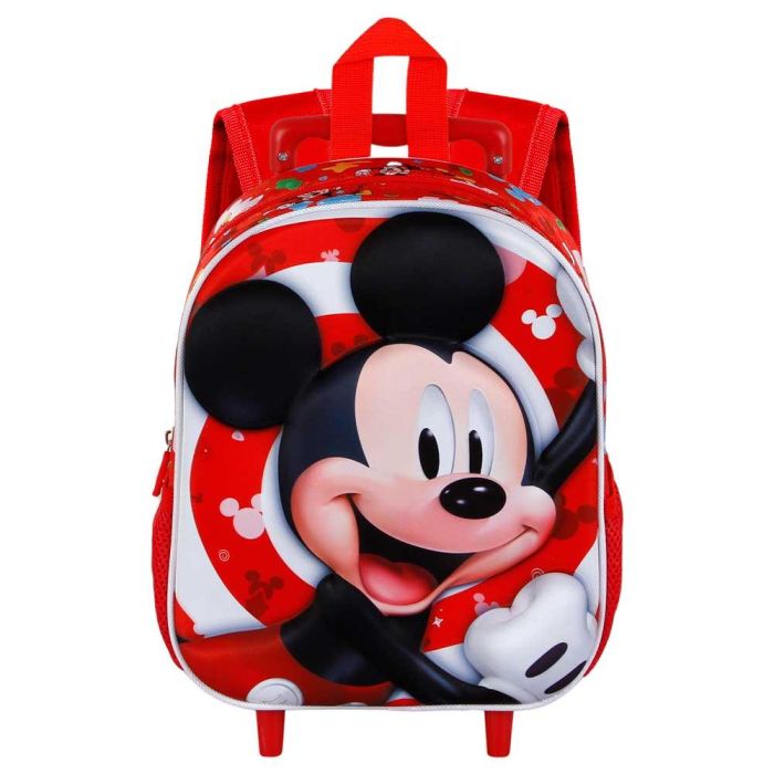Disney Mickey Mouse Mochila 3D con Ruedas Pequeña Twirl Rojo - Infantil con relieve frontal y bolsillos laterales 1