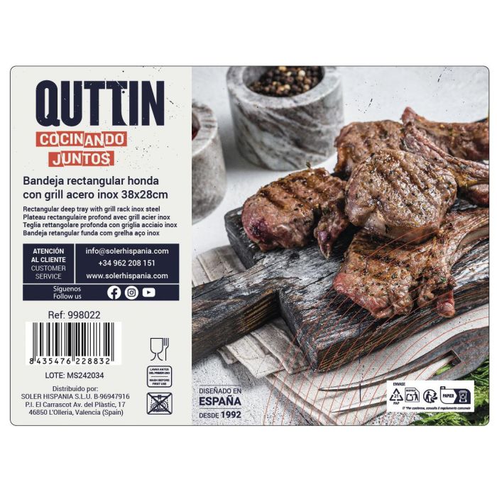 Bandeja rectangular con grill Quttin 38x28 cm (4 Unidades) 5 Bandeja rectangular con grill Quttin 38x28 cm (4 Unidades) 5