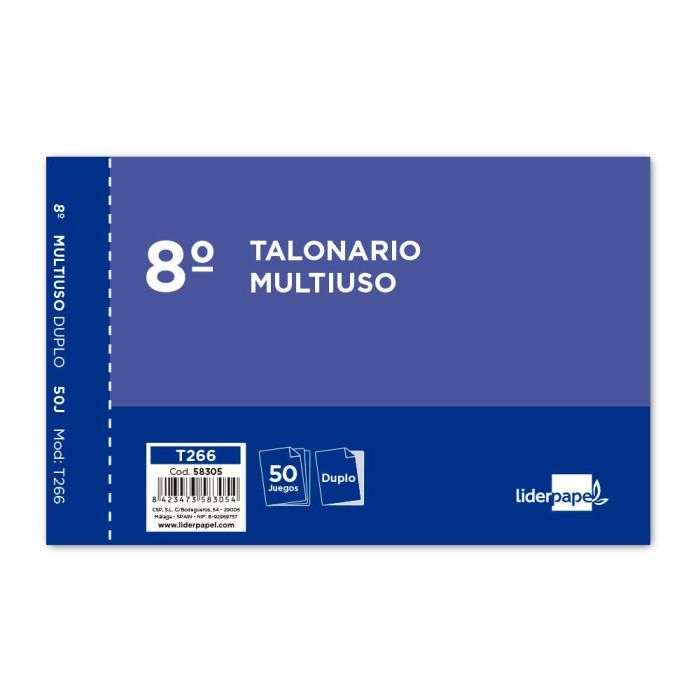 Talonario Liderpapel Multiusos Octavo Duplicado Apaisado 10 unidades 2