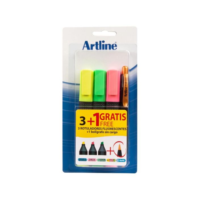 Rotulador Artline Fluorescente Ek-660 Blister De 3 Unidades + 1 Boligrafo Serie 7000 Sin Cargo