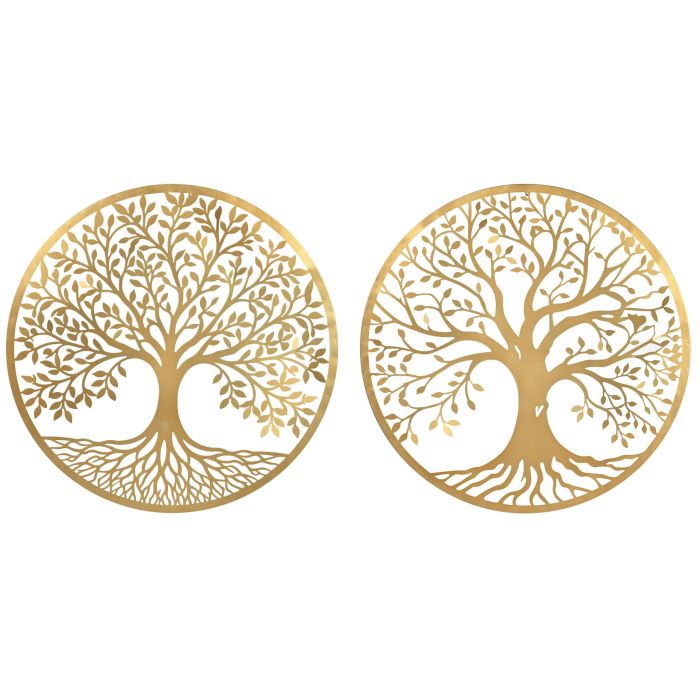 DKD Home Decor Decoración de Pared Estilo Shabby con Diseño de Árbol, Fabricada en Metal, Color Dorado, 100x100 cm (Pack 4 Unidades)