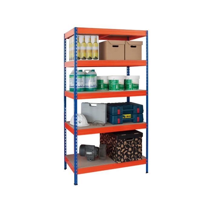 Estanteria Metalica Ar Storage 192x100X50 cm 5 Estantes 300 kg Por Estante Bandejas De Madera Sin Tornillos Azul-Naranja 1