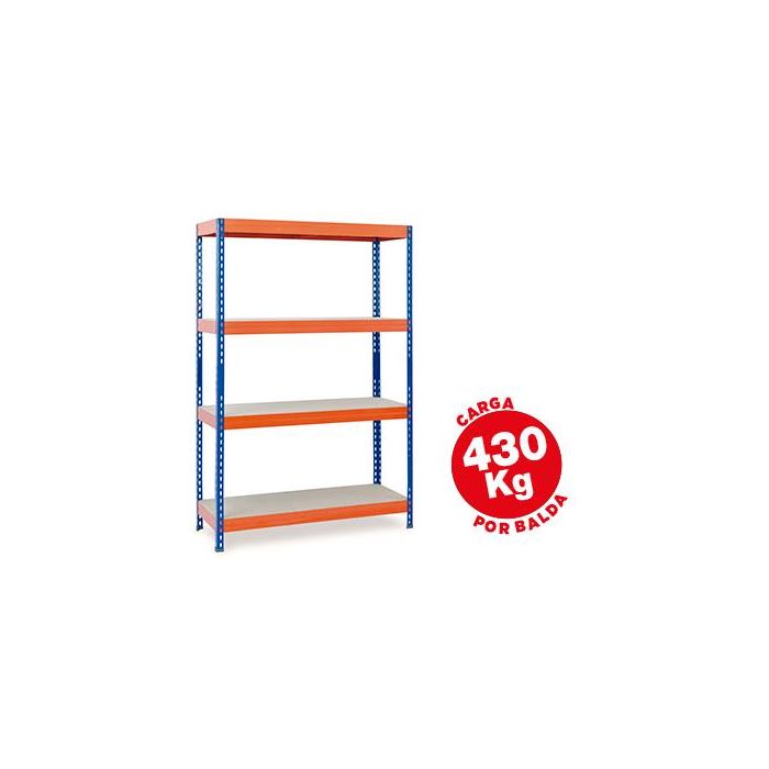 Estanteria Metalica Ar Storage 200x100x60 cm 4 Estantes 430 kg Por Estante Bandejas De Maderasin Tornillos Azul Naranja