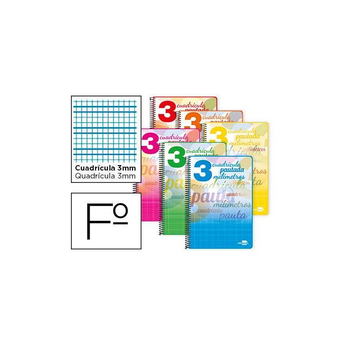 Cuaderno Espiral Liderpapel Folio Pautaguia Tapa Dura 80H 75 gr Cuadro Pautado 3 mmcon Margen Colores Surtidos 5 unidades