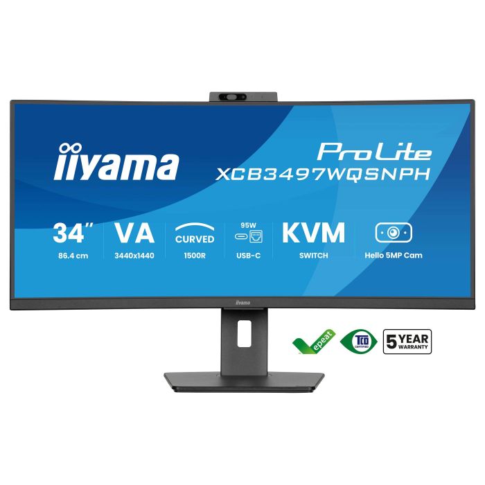 Iiyama Monitor XCB3497WQSNPH-B1 Curvo VA UWQHD 34'' Cámara 5MP Windows Hello KVM USB-C 95W