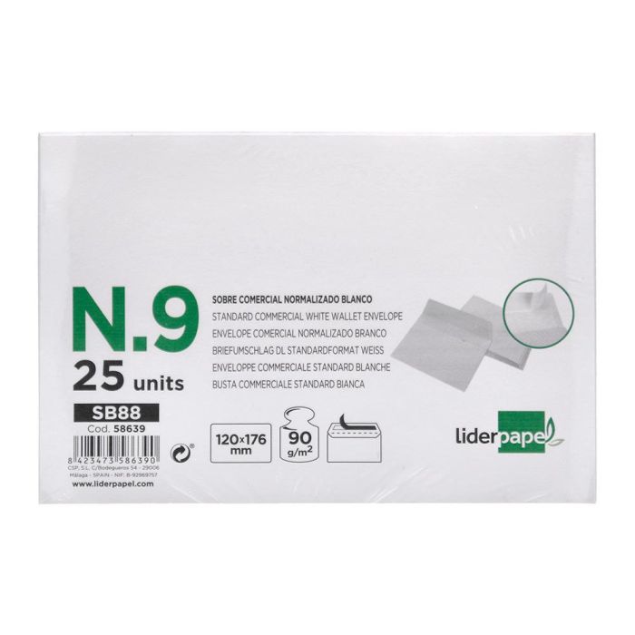 Sobre Liderpapel N 9 Blanco Comercial Normalizado 120x176 mm Tira De Silicona Paquete De 25 Unidades 6