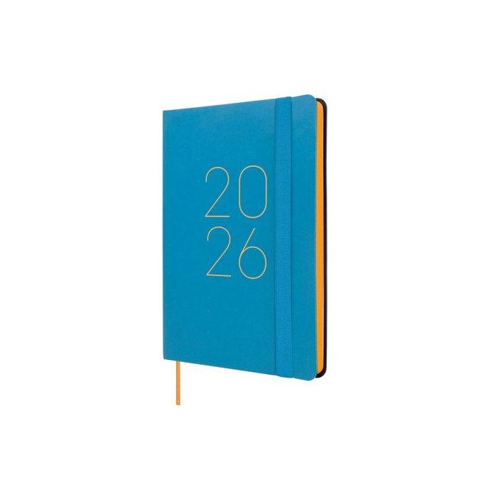 Finocam F4-118x168 mm Svh Agenda Flexi Lisa Tapa Blanda Azul 2026 con goma elástica y cinta punto