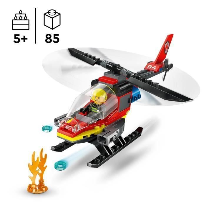 LEGO 60411 City Helicóptero de Rescate de Bomberos, Juguete con Minifiguras de Piloto de Bombero, Regalo para Niños 1