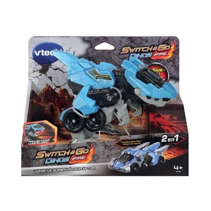 VTECH Switch & Go Dinos Fire Lazor, Súper Velociraptor Transformable a Coche de Carreras con Proyección y Pantalla LCD, +4 años 1 VTECH Switch & Go Dinos Fire Lazor, Súper Velociraptor Transformable a Coche de Carreras con Proyección y Pantalla LCD, +4 años 1