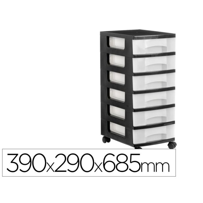 Cajonera Archivo 2000 6 Cajones Transparente Carcasa Negra 6 Litros Con Ruedas 390x290x685 mm