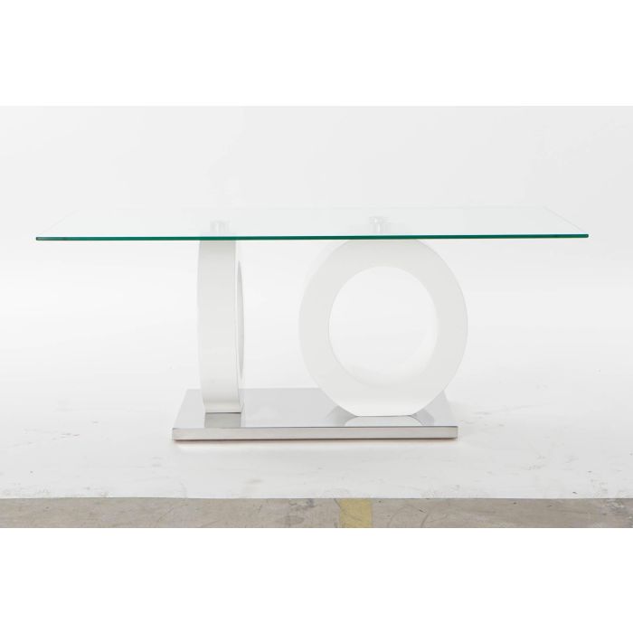 DKD Home Decor Mesa de Centro Moderna con Tapa de Cristal y Estructura de MDF Blanco Transparente Desmontable 60x110x45 cm 5 DKD Home Decor Mesa de Centro Moderna con Tapa de Cristal y Estructura de MDF Blanco Transparente Desmontable 60x110x45 cm 5