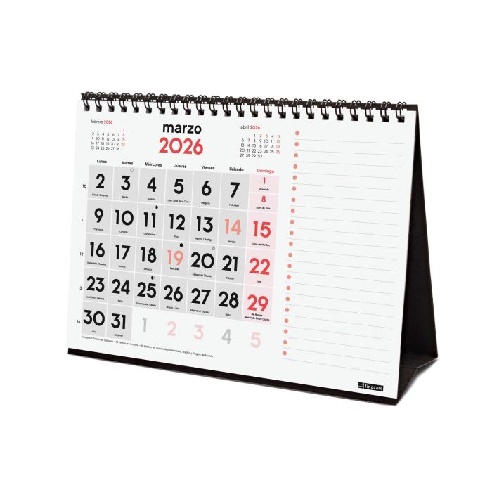 Calendario 2026 Sobremesa Neutro Numeros Grandes+Notas S 210X150Mm Finocam 781370026 1