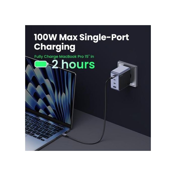 Ugreen 35043 Nexode S 100W Cargador Rápido GaN Gris con 4 Puertos USB para Portátil, Móvil, Tablet 3