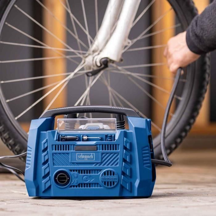 Compresor eléctrico híbrido SCHEPPACH 20V IXES 10 bar - Alimentación: batería/red/encendedor - sin batería ni cargador - Airforce 6 5 Compresor eléctrico híbrido SCHEPPACH 20V IXES 10 bar - Alimentación: batería/red/encendedor - sin batería ni cargador - Airforce 6 5