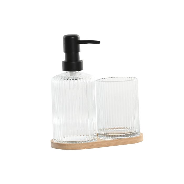 Baño Moderno DKD Home Decor Transparente Natural 8.2 x 18 x 16 cm Set de 3 Baño Moderno DKD Home Decor Transparente Natural 8.2 x 18 x 16 cm Set de 3