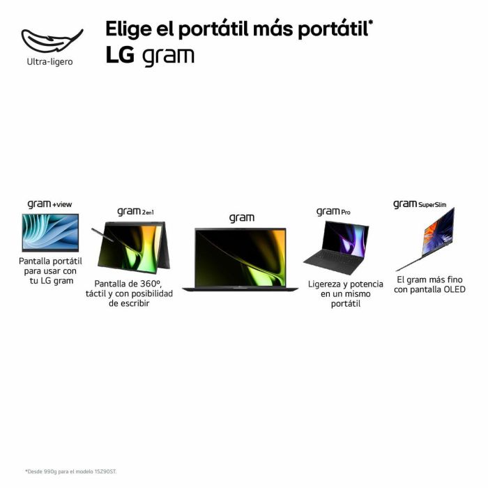 LG 17ZD90S Portátil Gram Intel Core Ultra 7 155H 16GB RAM 512GB SSD 16" WQXGA Ultraligero 23h Batería FreeDOS Negro 15