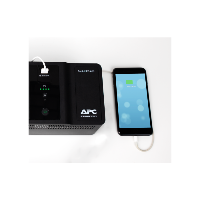 APC Back-UPS 650VA 230V 1 USB charging port - (Offline-) USV sistema de alimentación ininterrumpida (UPS) En espera (Fuera de línea) o Standby (Offline) 0,65 kVA 400 W 8 salidas AC 5 APC Back-UPS 650VA 230V 1 USB charging port - (Offline-) USV sistema de alimentación ininterrumpida (UPS) En espera (Fuera de línea) o Standby (Offline) 0,65 kVA 400 W 8 salidas AC 5