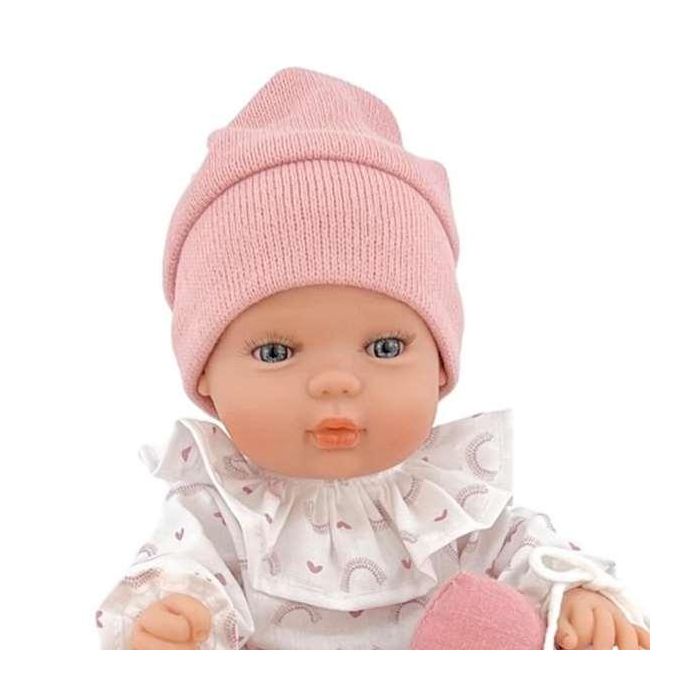 Muñeco Baby Smile niña con gorro rosa y cuerpo de vinilo articulado. 30 cm 1