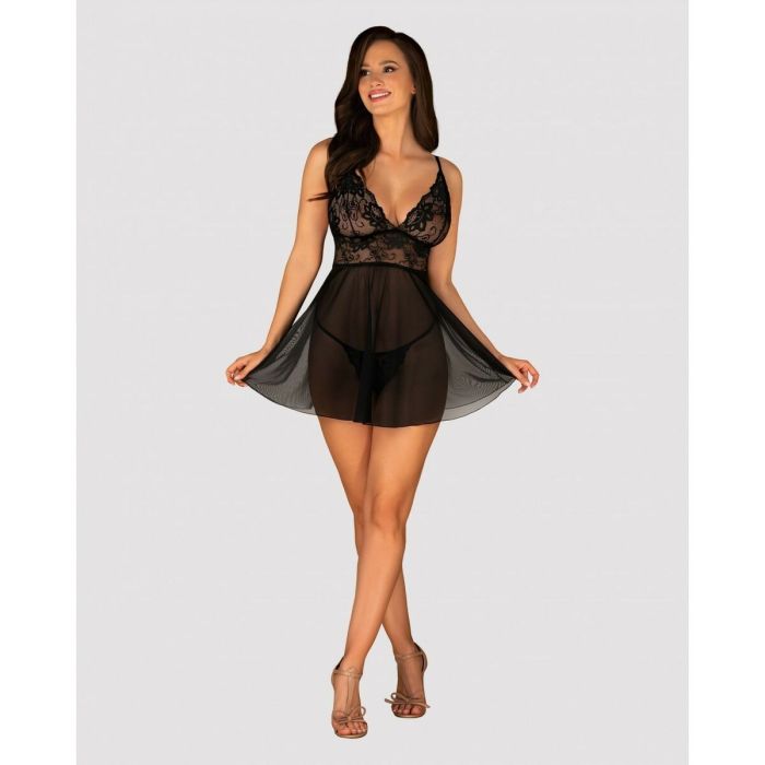 Picardías y Tanga Imperia (L/XL) Obsessive Idillia babydoll Negro 5