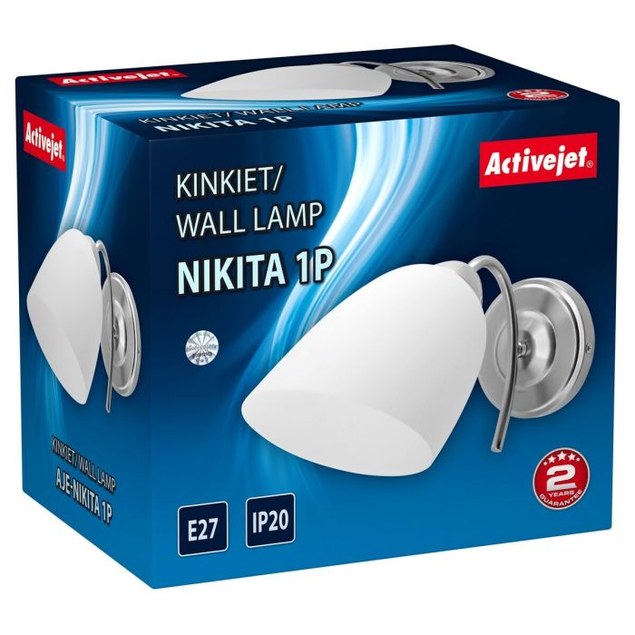Aplique de Pared Activejet NIKITA 1P Nikiel Blanco Níquel Metal Vidrio 60 W 26 x 12 x 12,5 cm 30 x 12 x 15 cm 3