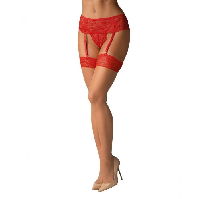 Medias con Liguero Obsessive 838-STO-3 Rojo S/M