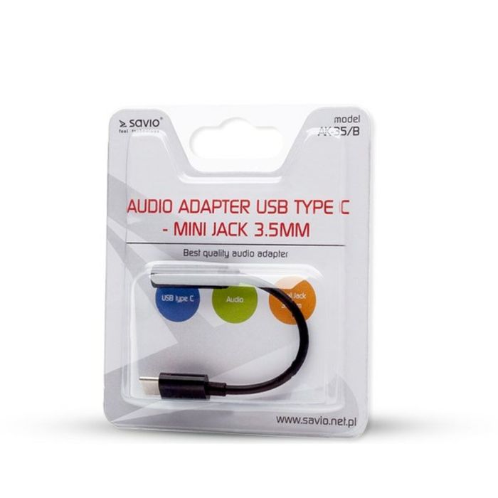 Adaptador USB C a Jack 3.5 mm Savio AK-35/B Negro 1 Adaptador USB C a Jack 3.5 mm Savio AK-35/B Negro 1