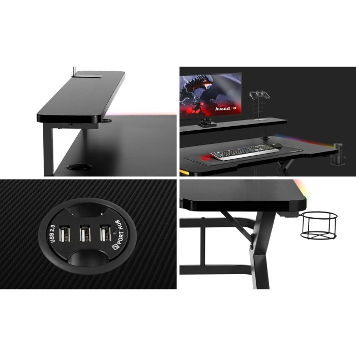 Mesa de Escritorio Gaming Huzaro HZ-Hero 5.0 RGB Negro Acero Fibra de carbono 116 x 69,5 x 59 cm 1