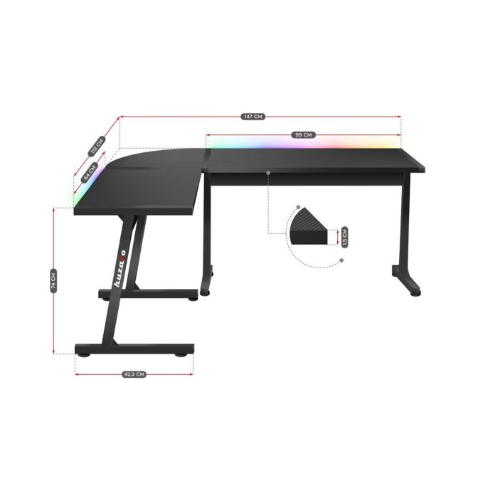 Mesa de Escritorio Gaming Huzaro HZ-Hero 6.0 Black RGB Negro Acero Fibra de carbono 147 x 74 x 112 cm 2