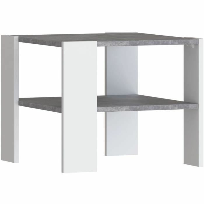 Mesa de centro PILVI con 2 bandejas - Estilo contemporáneo - Partículas de melamina - Decoración blanca y hormigón claro - L 55 x P 55 x H 45 cm