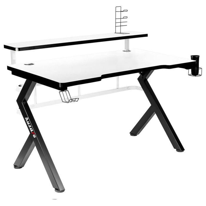 Mesa de Escritorio Gaming Huzaro HZ-Hero 5.0 White Blanco Negro Fibra de carbono 120 x 60 cm 4