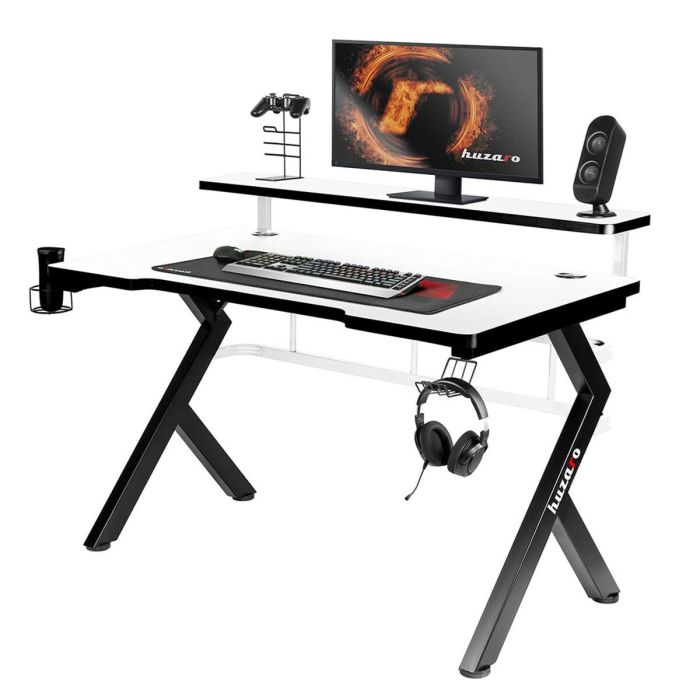 Mesa de Escritorio Gaming Huzaro HZ-Hero 5.0 White Blanco Negro Fibra de carbono 120 x 60 cm 2
