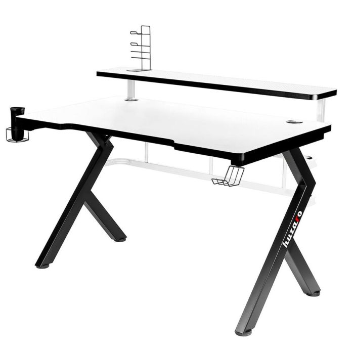 Mesa de Escritorio Gaming Huzaro HZ-Hero 5.0 White Blanco Negro Fibra de carbono 120 x 60 cm 1
