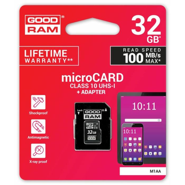 Tarjeta de Memoria Micro SD con Adaptador GoodRam M1AA-0320R12 Clase 10 UHS-I 100 Mb/s 1