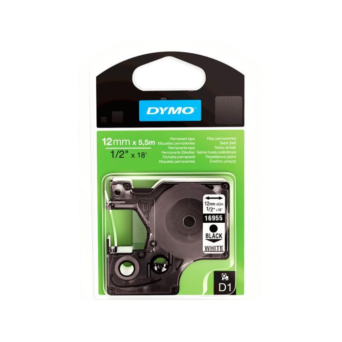 Dymo Cinta De Poliester Permanente D1 16959, Negro Sobre Blanco De 12 mmx5.5 mm 1