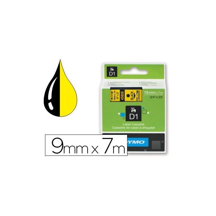 Dymo Cinta De Transferencia Termica D1 40918. Negro Sobre Amarillo De 9 mmx7M. Poliester Autoadhesiva