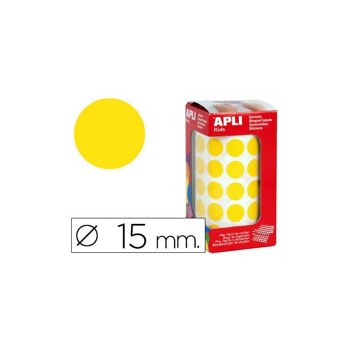 Apli Gomets Redondos 15 mm Rollo Amarillo -Rollo 2832 Unidades-