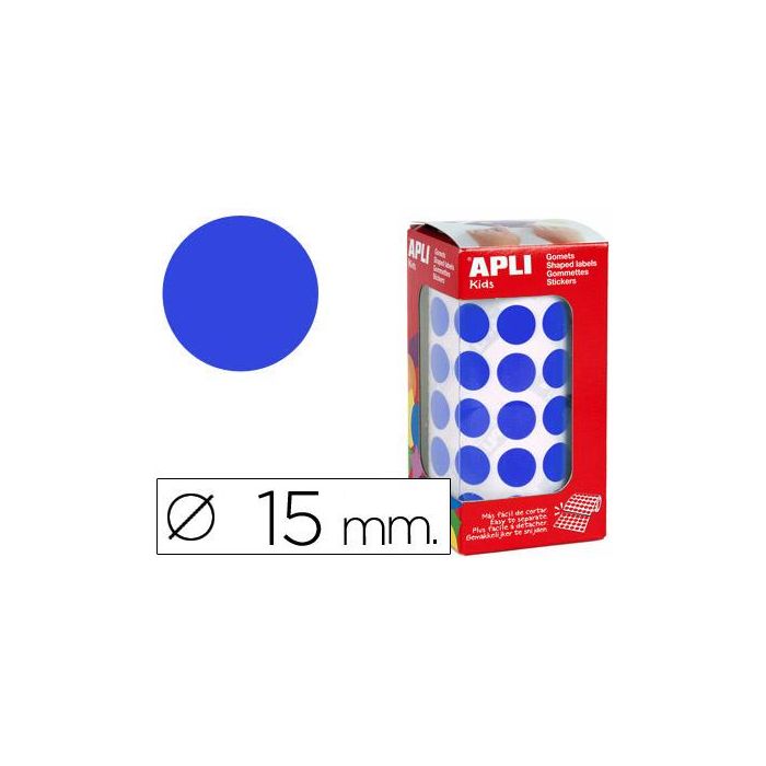 Apli Gomets Redondos 15 mm Rollo Azul -Rollo 2832 Unidades-