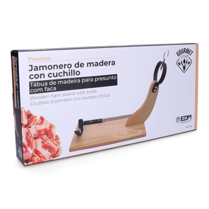 Gourmet Kitchen Jamonero premium de madera de pino con cuchillo incluido 41x44cm 3
