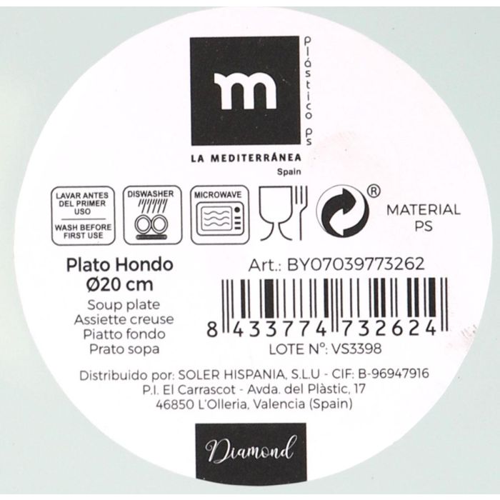 La Mediterranea Plato Hondo 20 cm PS Diamond Surtido 3 (24 Unidades) 6