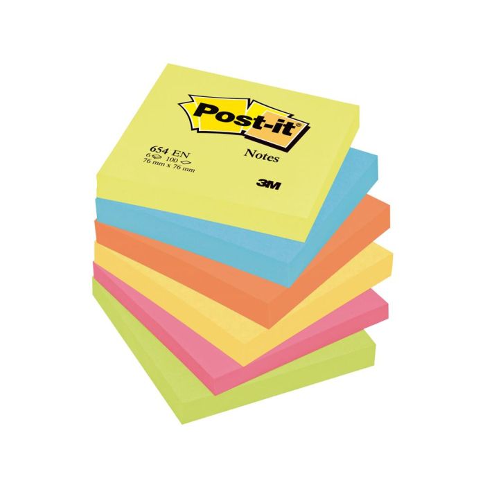 Bloc De Notas Adhesivas Quita Y Pon Post-It 76x76 mm Neon Pack De 6 Blocs Surtido 1