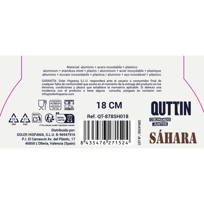 Sartén de aluminio forjado 18 cm M/Soft Full Saha - Quttin (6 Unidades) 7 Sartén de aluminio forjado 18 cm M/Soft Full Saha - Quttin (6 Unidades) 7